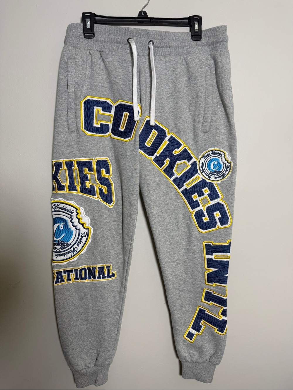 Cookies Double Up Sweatpants Joggers Grey Embroidered Spell Out Unisex Size L